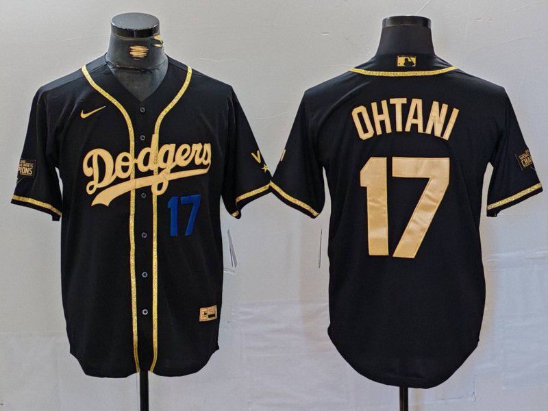 Men Los Angeles Dodgers #17 Ohtani Black gold Fashion Nike Game MLB Jersey style 7062